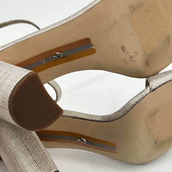 NWOT Sam Edelman Yaro Block Heel Sandal 7.5 Gold Jute Tan Formal Cocktail Office - Picture 9 of 9